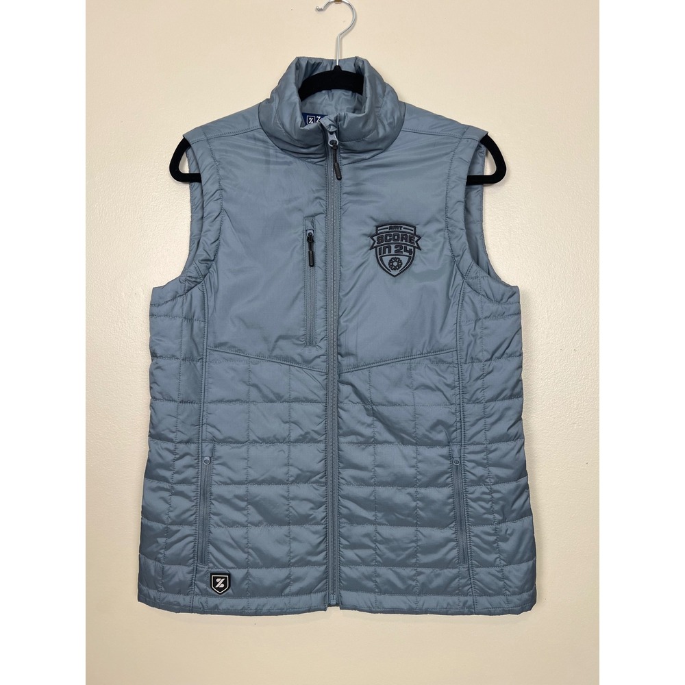 Zusa St Cloud Puffer Vest Womens Small Blue Gray Recycled Insulated Packable NEW